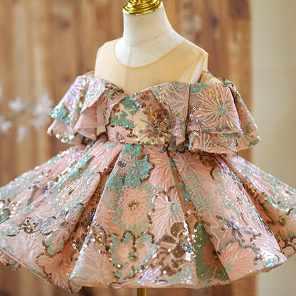 Elegant Baby Girls Sequin Floral Pageant Dresses Toddler Ball Gowns