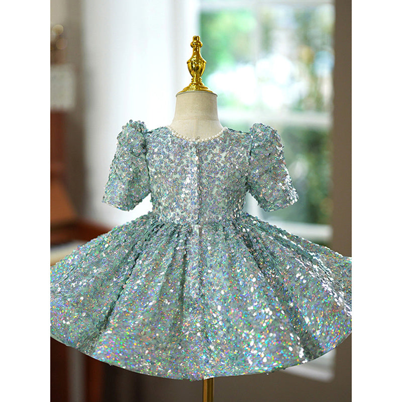 Elegant Baby Green Sequin Beauty Pageant Dress Toddler Birthday Dress