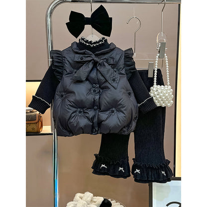 Sweet Girls' Three-piece Turtleneck Vest Suit