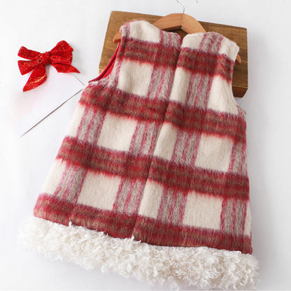 Girls Red Christmas Princess Dress Children's Thick Vest Dress