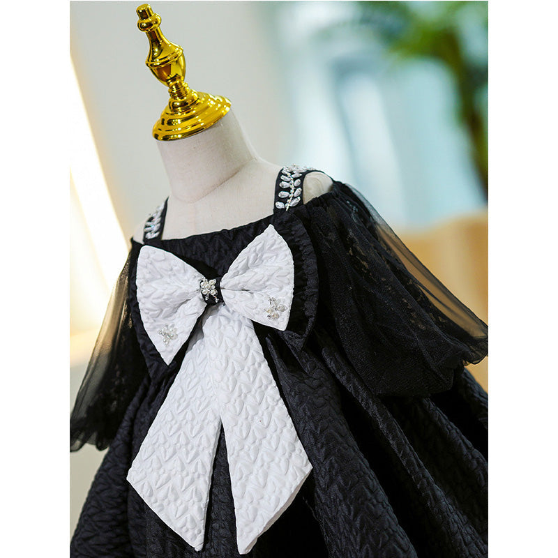 Little Girl Dress Toddler Black Summer Princess Bow Knot Fluffy Party Dress