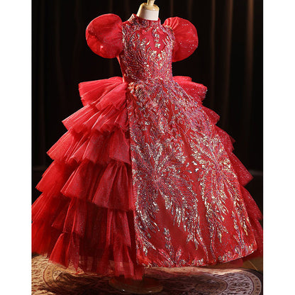 Girs Christmas Dress Children's Birthday Red Princess Dress Festival Dress