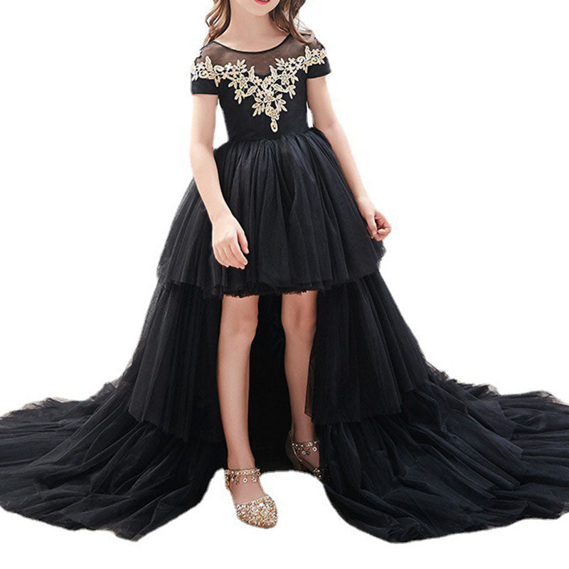 Girls Tulle Tail Dress Flower Black Princess Dress