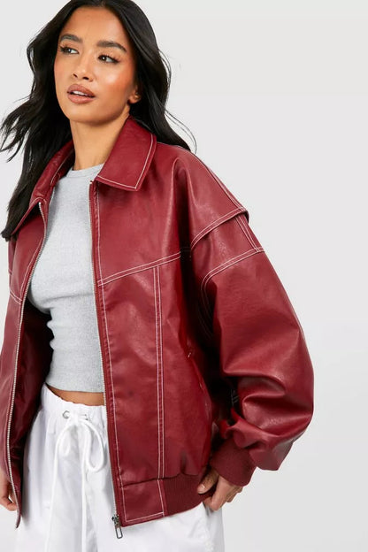 DAH | Zara Red Oversized Leather Jacket