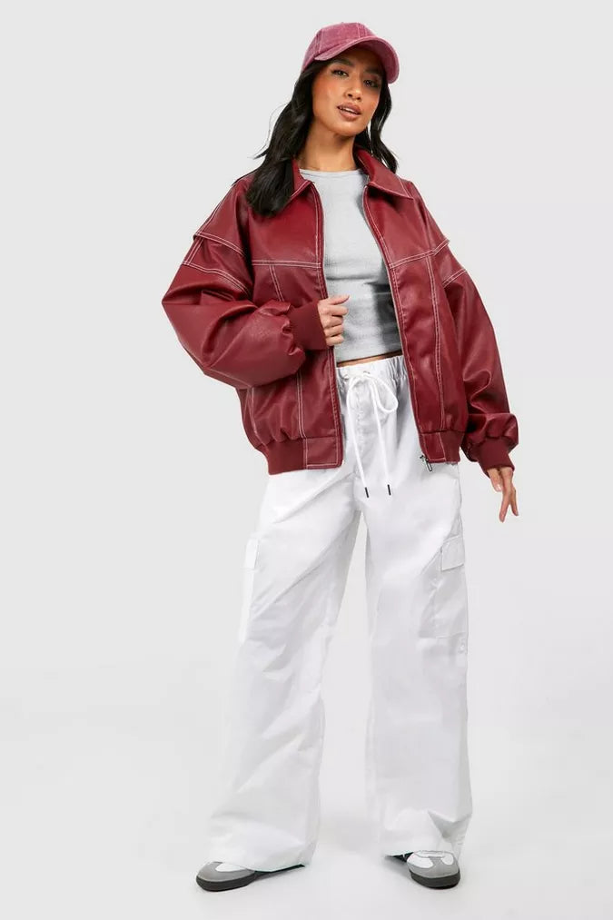 DAH | Zara Red Oversized Leather Jacket