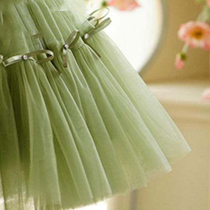 Elegant Baby Girls Green Mesh Party Dresses Toddler Baptism Dresses