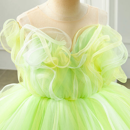 Elegant Baby Green Mesh Puffy Princess Dress Toddler Girls Sleeveless Ball Gowns