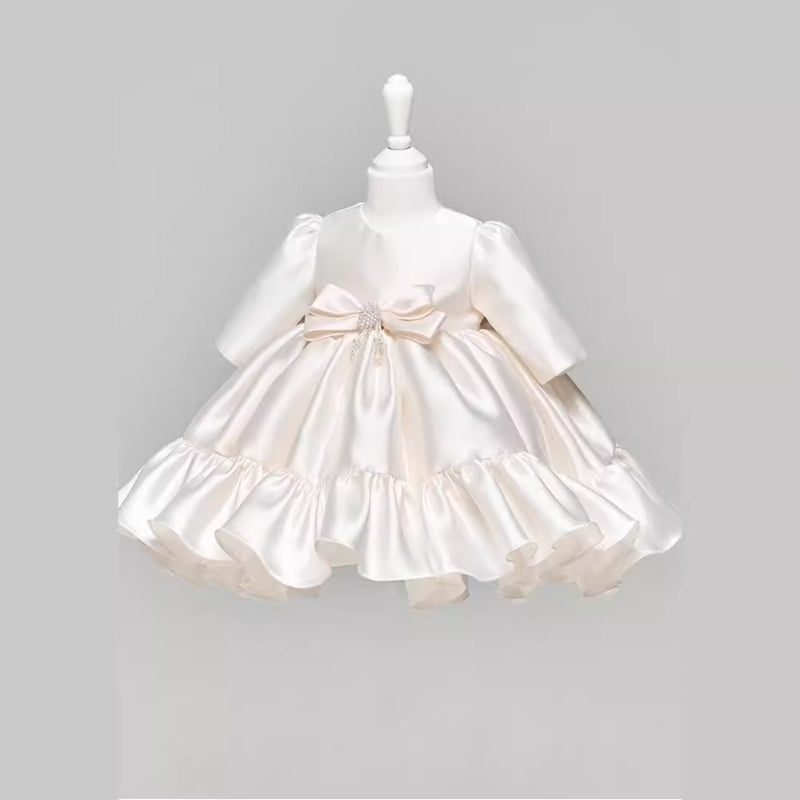 Elegant Baby Girls Satin First Birthday Dresses Toddler Baptism Dresses