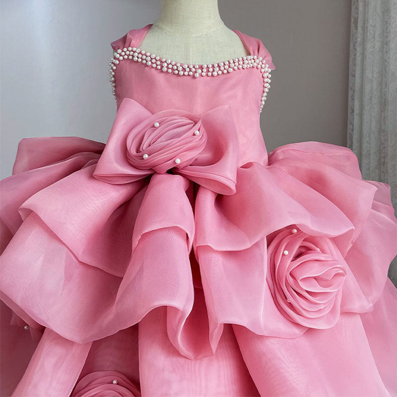 Elegant Baby Girls Pink Beauty Pageant Dress Toddler Princess Dresses For Girls