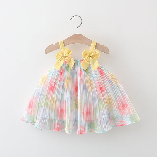 Toddler Dress Cute Baby Bow Strap Rainbow Dress