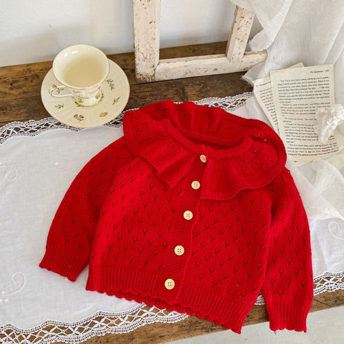 Girls' Ruffle Collar Hollow Sweater Jacket