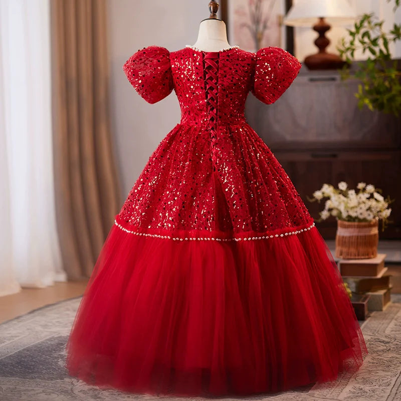 Winter Christmas Dress Beauty Pageant Dress Toddler Sequins Party Princess Dress