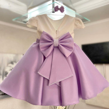 Elegant Baby Girls Bow Puff Sleeve Birthday Dress Toddler Baptism Dresses