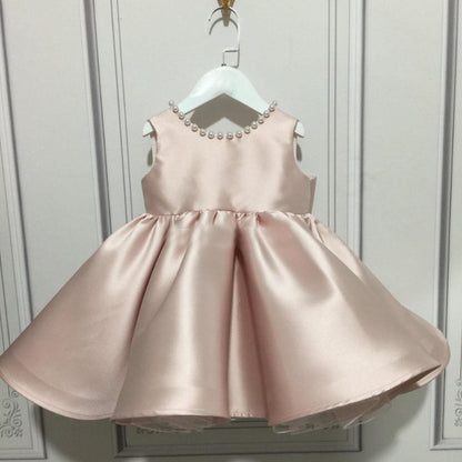 Elegant Baby Gray Pink Deep V Sleeveless Princess Dress Toddler Birthday Dress