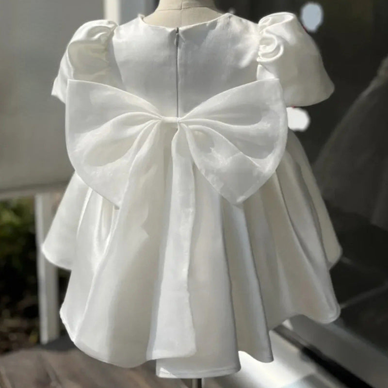 Sweet Baby Girls White Big Bow Puff Dress Toddler First Communion Dress