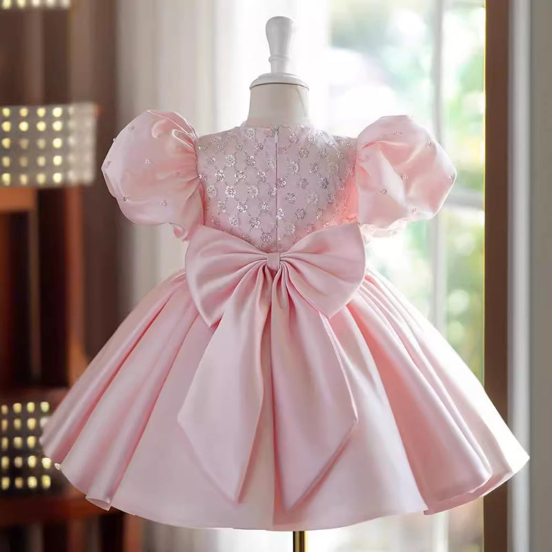 Elegant Baby Pink Sequin Birthday Dress Toddler Little Girl Formal Dresses