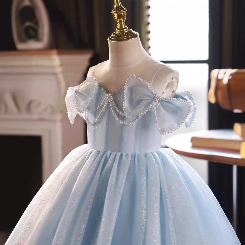 Elegant Baby Blue Christening Dress Toddler Girl Formal Dress