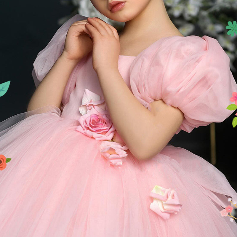 Elegant Baby Pink Long Tail Party Princess Dresses Toddler Ball Gowns