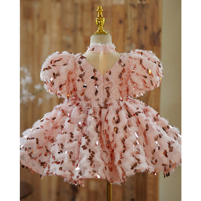 Elegant Baby Girls V-neck Sequined Puffy Princess Dress Toddler Costume