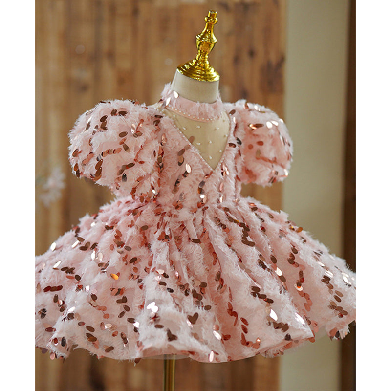 Elegant Baby Girls V-neck Sequined Puffy Princess Dress Toddler Costume