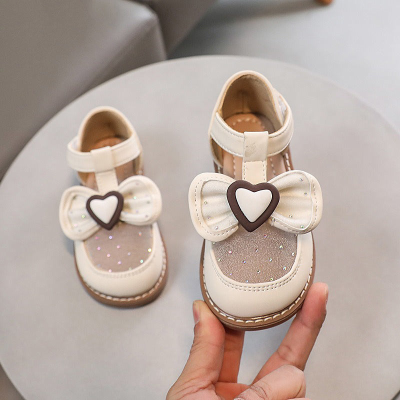 Soft Sole Girls' Bow Princess Shoes with Love Heart