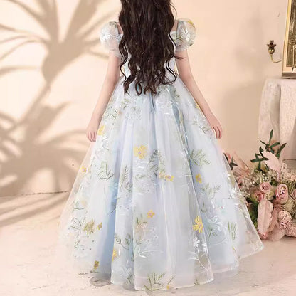 Elegant Baby Girl Floral First Communion DressToddler Puff Sleeve Party Dresses