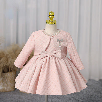 Elegant Baby Girls Pink Diamond Bow Birthday Princess Dress Toddler Prom Dance Dress