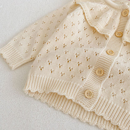 Girls' Ruffle Collar Hollow Sweater Jacket