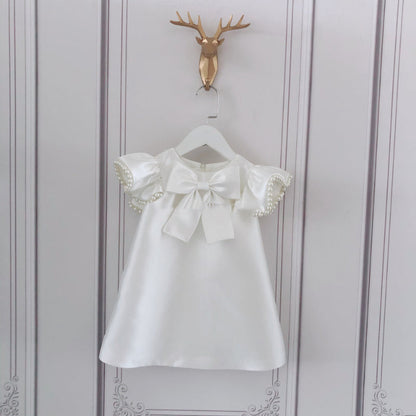 Elegant Baby White Princess Dress Toddler Big Bow Sleeveless Birthday Dress