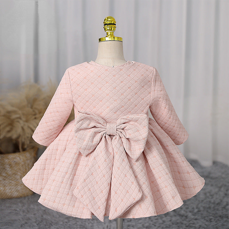 Elegant Baby Girls Pink Diamond Bow Birthday Princess Dress Toddler Prom Dance Dress