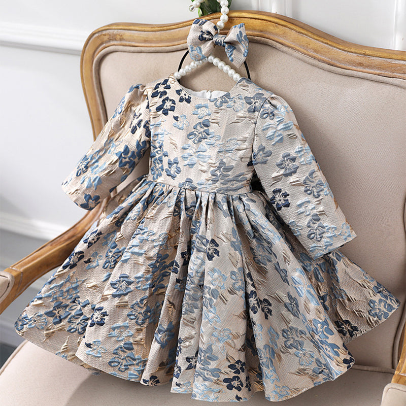 Elegant Baby Girls Floral V-neck Princess Dress Toddler New Year's Dress