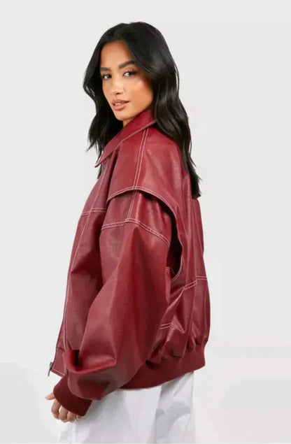 DAH | Zara Red Oversized Leather Jacket