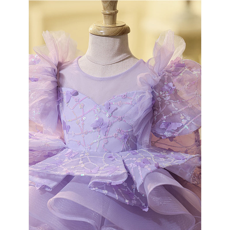 Girls Purple Princess Dress Wedding Flower Girl Dress