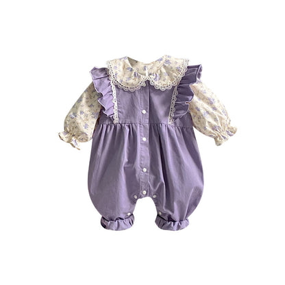 Sweet Baby Girl Floral Shirt Butterfly Sleeve Overalls Suit