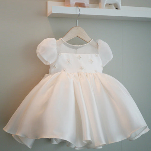 Lovely Cute Girl Bead White Dress Toddler Birthday Pageant Princess Dress