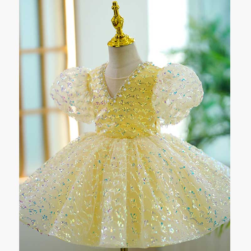 Toddler Girl Birthday Pageant Performance Sequin Mesh Fluffy Princess Dress