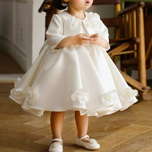 Elegant Baby White Bow Birthday Puffy Dresses Toddler Christening Dresses