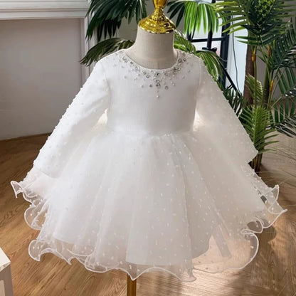 Elegant Baby Girls Broken Brick Long Sleeve Christening Dresses Toddler Prom Dress