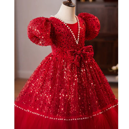 Winter Christmas Dress Beauty Pageant Dress Toddler Sequins Party Princess Dress