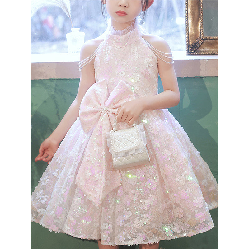 Elegant Luxury Girl Pink Bow Princess Dress