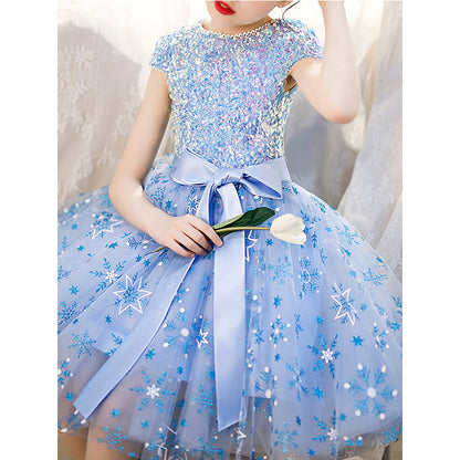 Toddler Girl Birthday Party Dress Summer Snowflake Sequin Princess Dress