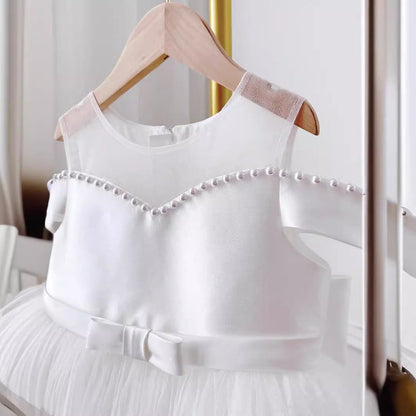 Elegant Baby Girls One Shoulder Bow Puffy Princess Dress Toddler Flower Girl Dresses