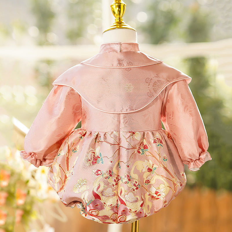 Elegant Baby Girls Pink Girls Christening Romper