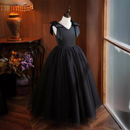 Elegant Baby Black Sleeveless Puff Princess Dress Toddler Girls Formal Dresses