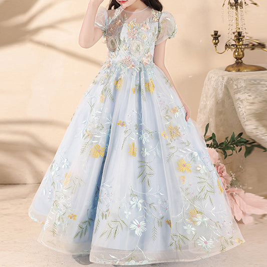 Elegant Baby Girl Floral First Communion DressToddler Puff Sleeve Party Dresses