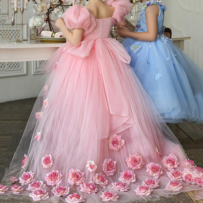 Elegant Baby Pink Long Tail Party Princess Dresses Toddler Ball Gowns