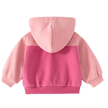 Girls Hoodie Jacket Baby Girl Pink Stitching Playful and Cute Autumn Hooded Top