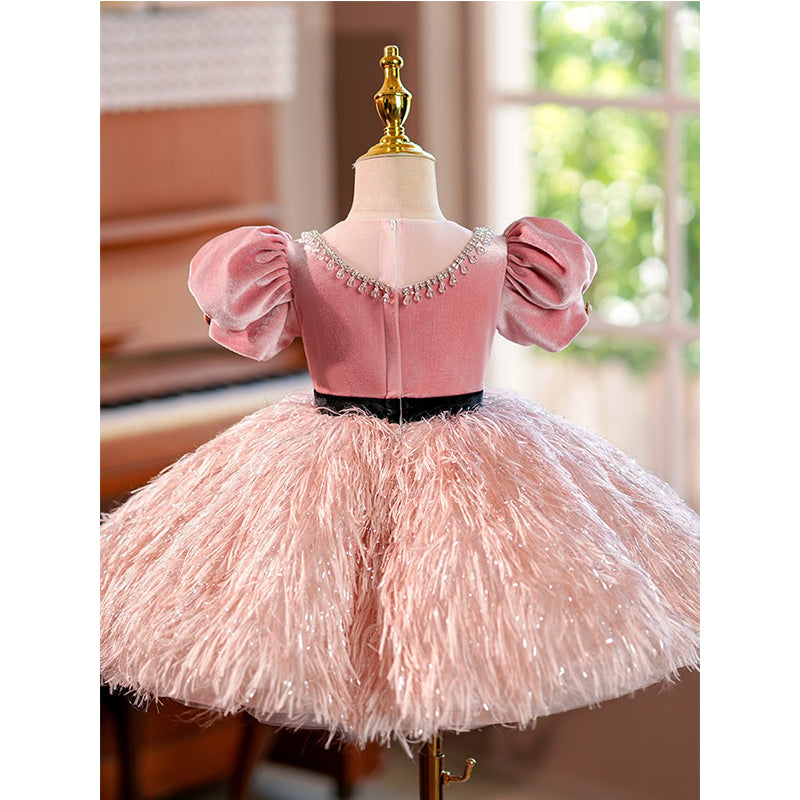 Pink Fluffy Princess Birthday Dress with Beads