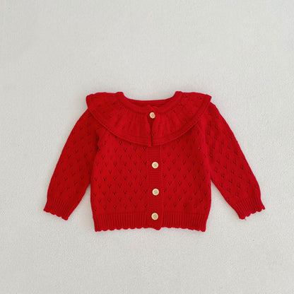 Girls' Ruffle Collar Hollow Sweater Jacket