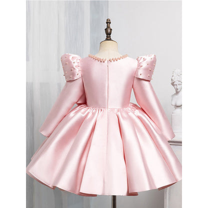 Pink Bow Princess Dress Wedding Flower Girl Dress Birthday Dress